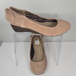 Dr. Scholls Mina Tan‎ Suede Leather Wedge Pumps Bow Heel Shoes women 9M 53572250